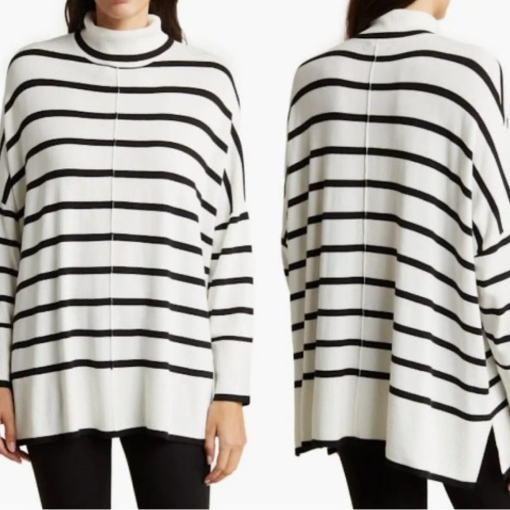 Adrianna Papell Black and White Cowl Neck Sweater